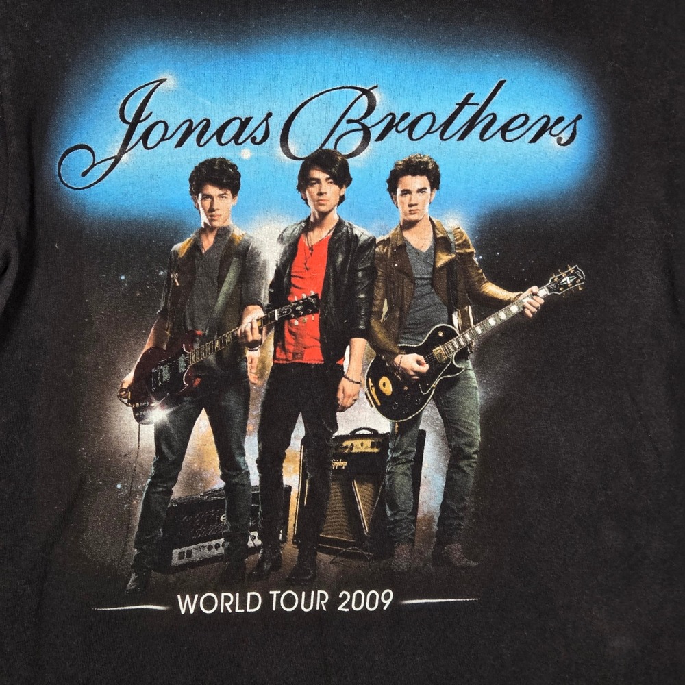 Anvil Jonas Brothers Adult Small World Tour 2009 T-Shirt Black Short Sleeve